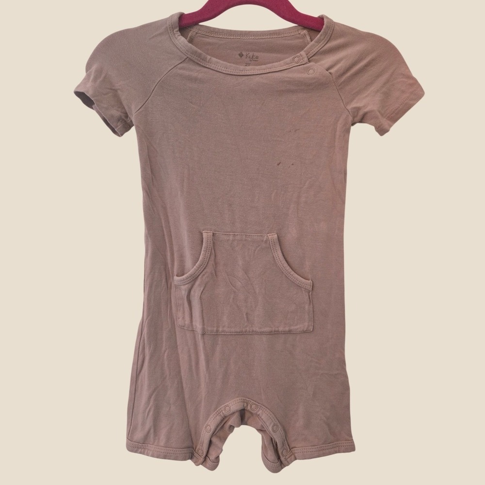 Kyte Baby Bamboo Short Sleeve Romper Mauve Pink 2T Kangaroo Pocket Snap Crotch